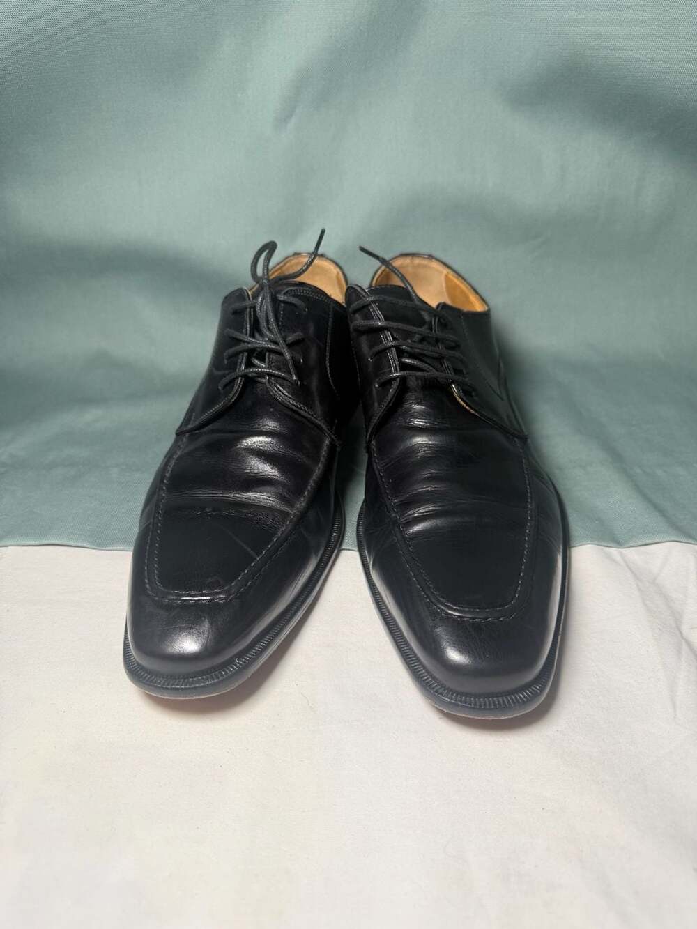 John W Nordstrom Black Leather Apron Toe Derby Dress Shoes Italy Men's 9.5 M